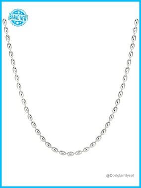 Sterling Silver Oval Rice Bead Strand Chain Necklace for Women - Made in Italy